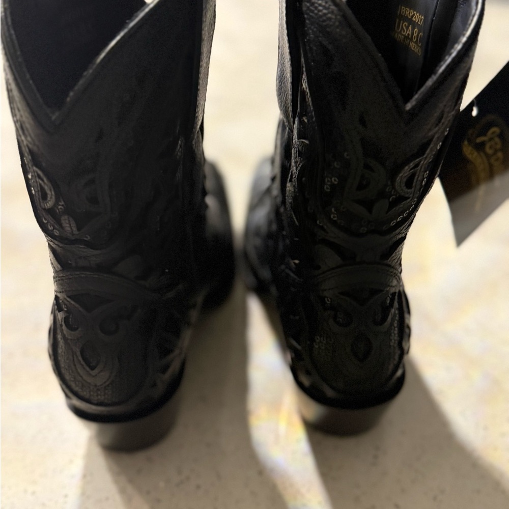 J.B. Dillon Black Embroidered Heeled Boots Brand New Never Worn